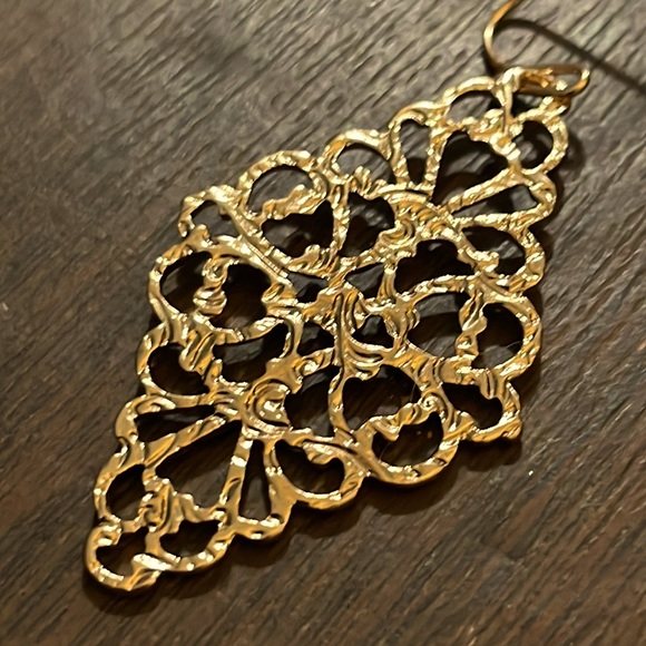 1928 Goldtone Filagree Diamond Drop Earrings - Picture 3 of 5